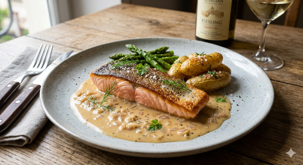 Recette de saumon au riesling alsacien